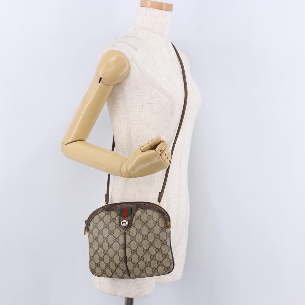 GUCCI GG Supreme Web Sherry Line Bag PVC Beige Gold 904 02 047 Auth BA14476