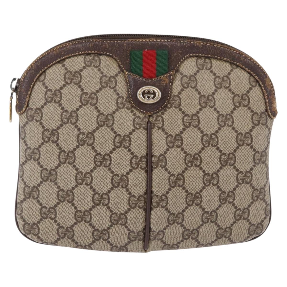 GUCCI GG Supreme Web Sherry Line Bag PVC Beige Gold 904 02 047 Auth BA14476