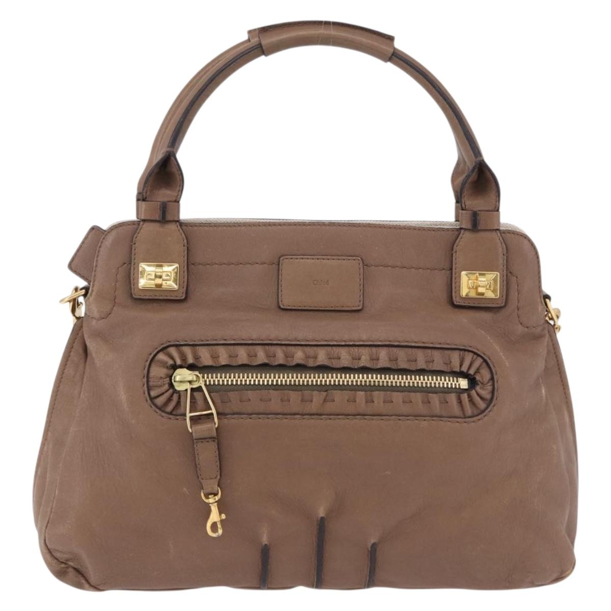Chloe Hand Bag Leather 2way Brown Gold Auth BA14477A