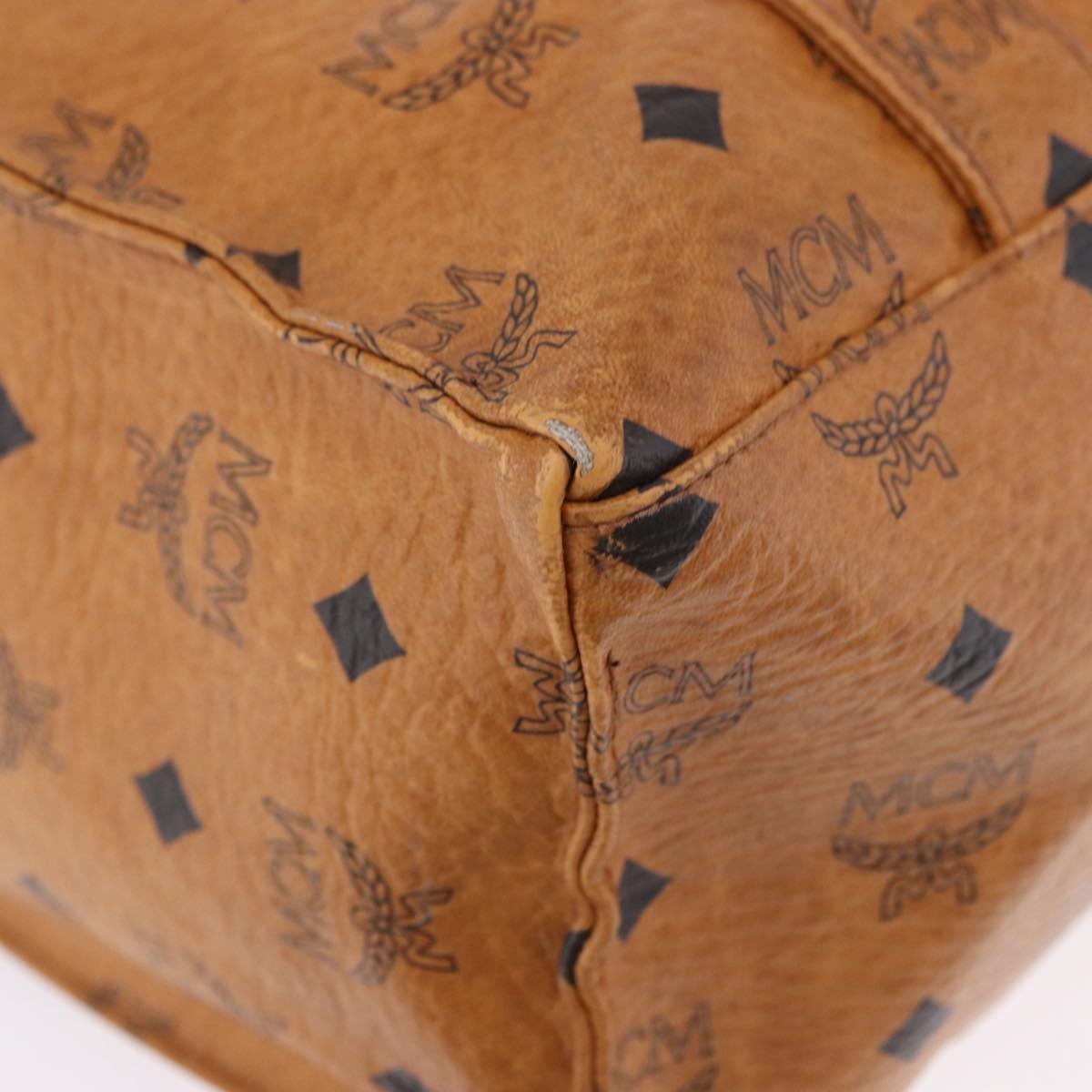 MCM Vicetos Logogram Tote Bag PVC Leather Brown Gold Auth BA14482A