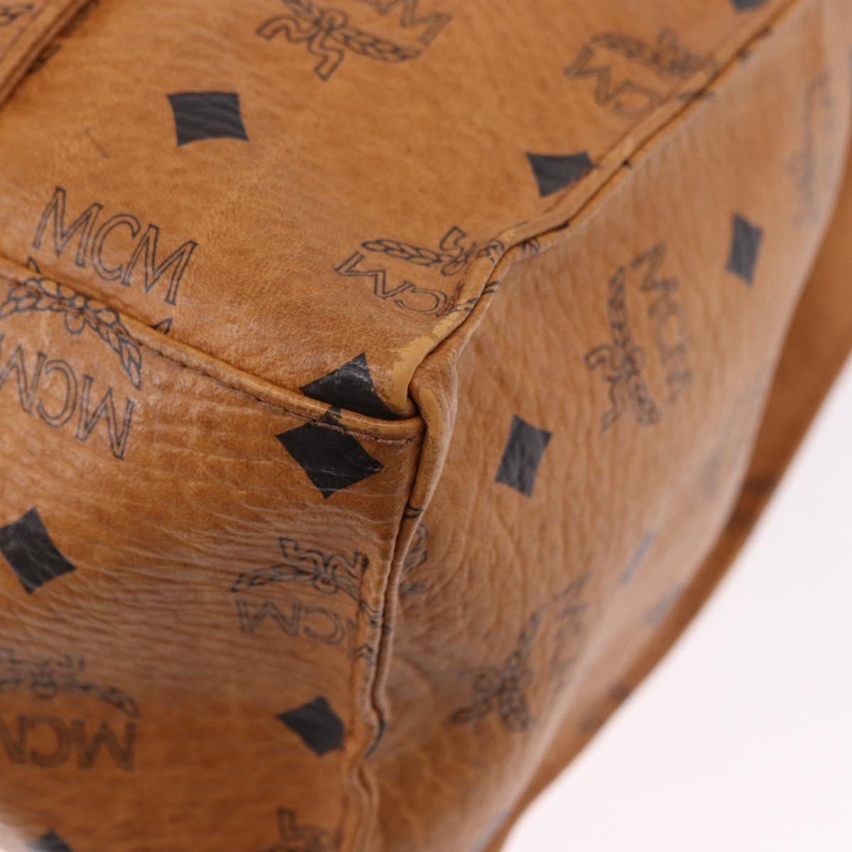 MCM Vicetos Logogram Tote Bag PVC Leather Brown Gold Auth BA14482A