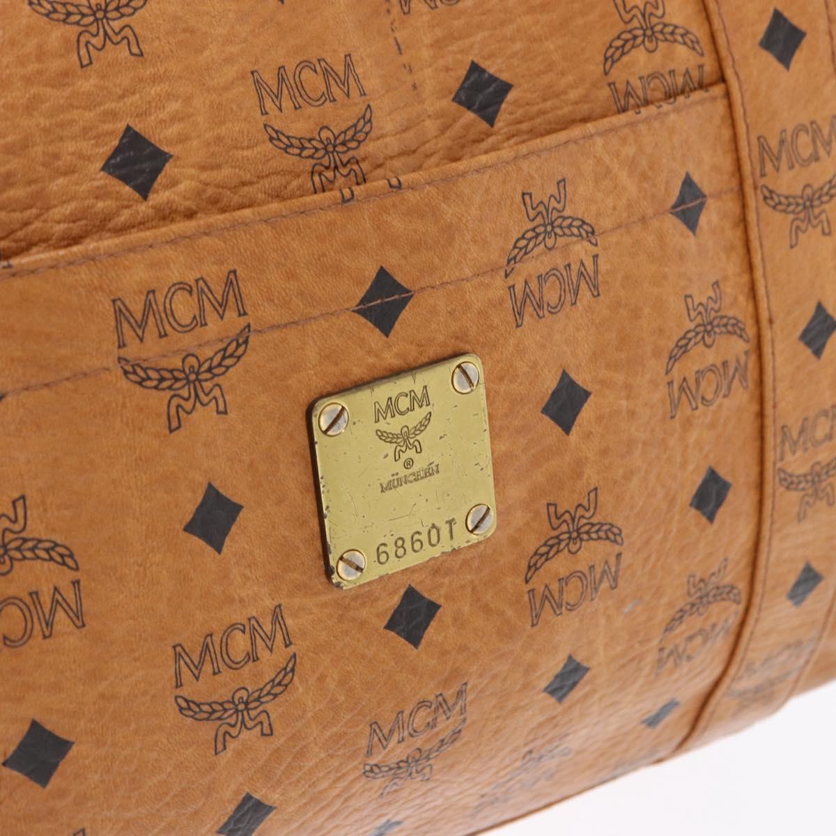MCM Vicetos Logogram Tote Bag PVC Leather Brown Gold Auth BA14482A