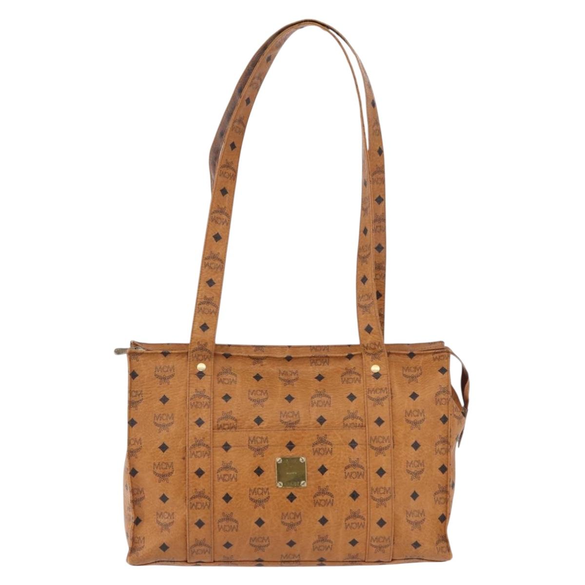 MCM Vicetos Logogram Tote Bag PVC Leather Brown Gold Auth BA14482A