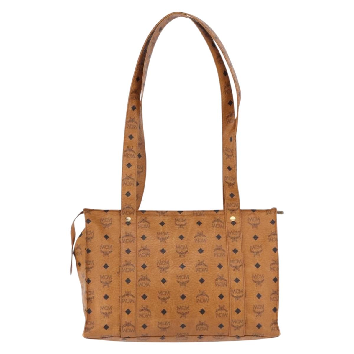 MCM Vicetos Logogram Tote Bag PVC Leather Brown Gold Auth BA14482A