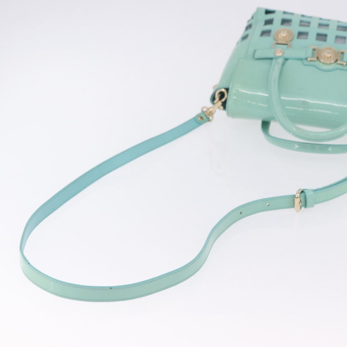 VERSACE Hand Bag Patent leather 2way Green Gold Auth BA14483