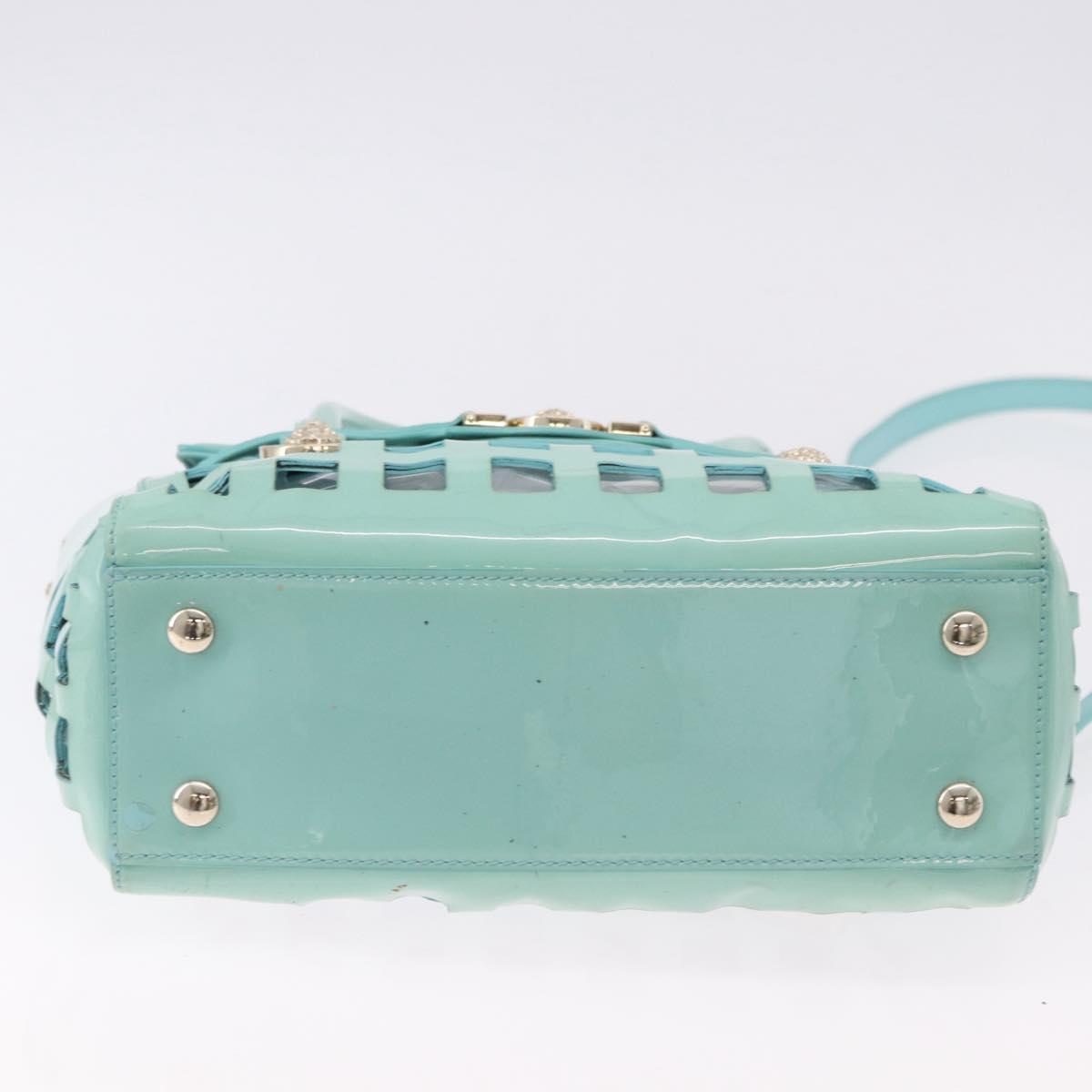 VERSACE Hand Bag Patent leather 2way Green Gold Auth BA14483