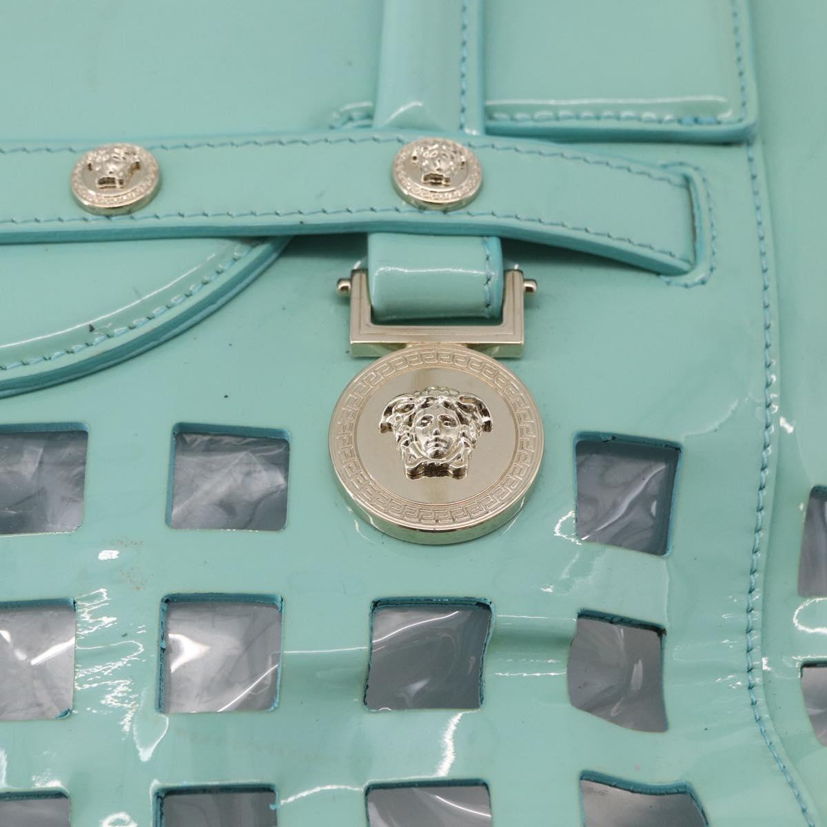 VERSACE Hand Bag Patent leather 2way Green Gold Auth BA14483