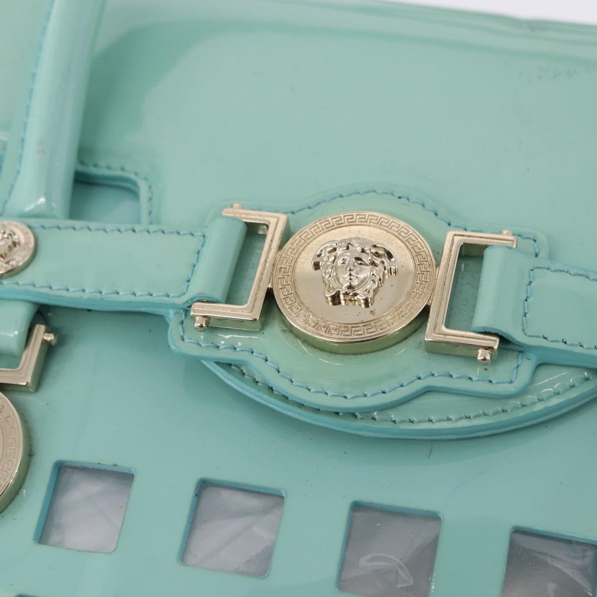 VERSACE Hand Bag Patent leather 2way Green Gold Auth BA14483