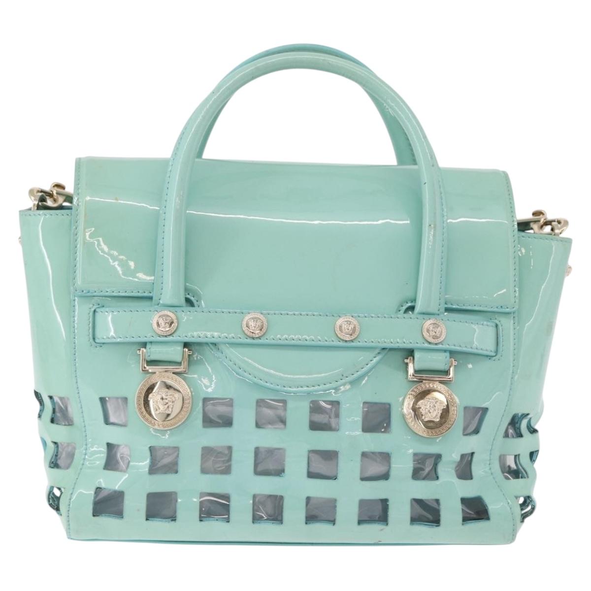 VERSACE Hand Bag Patent leather 2way Green Gold Auth BA14483