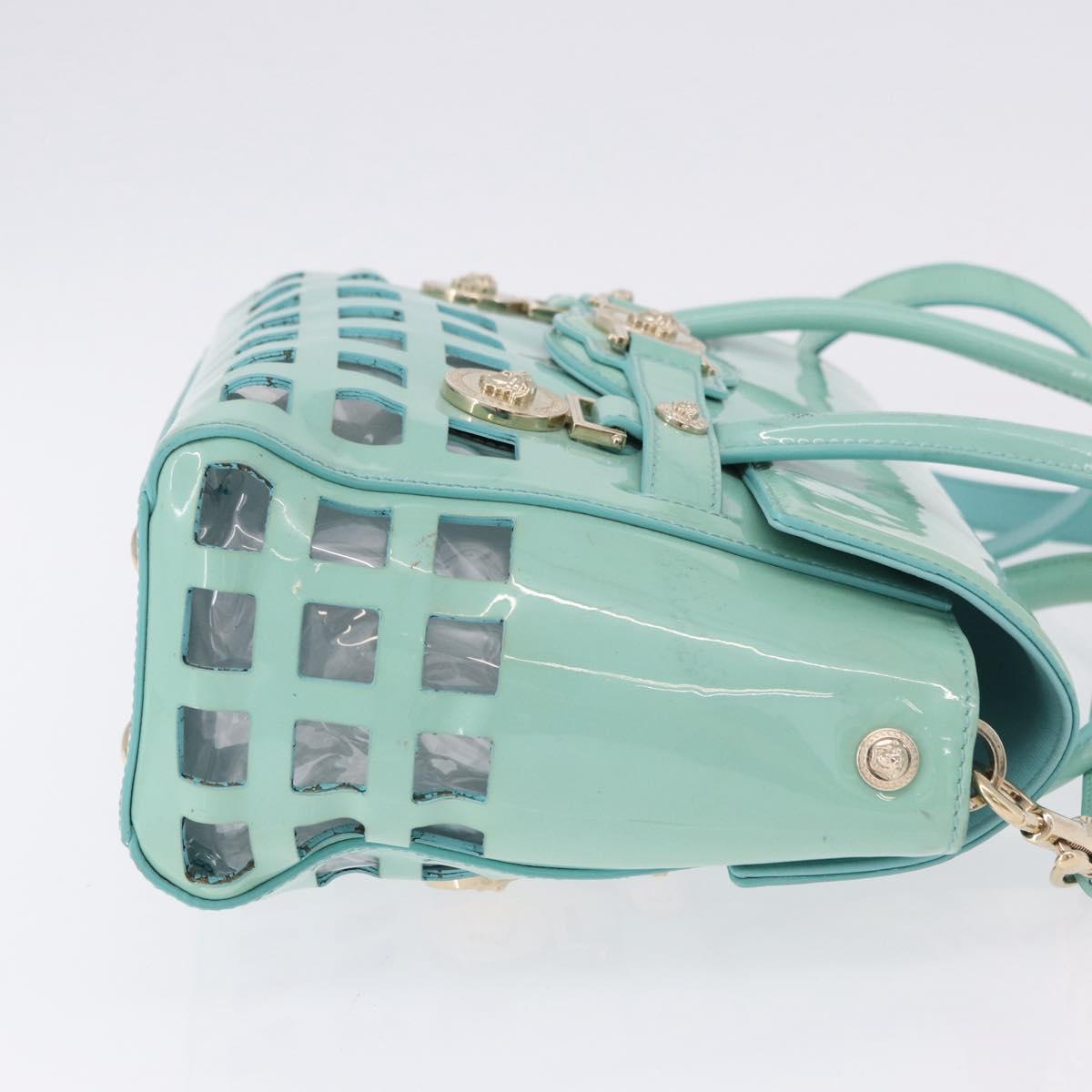 VERSACE Hand Bag Patent leather 2way Green Gold Auth BA14483