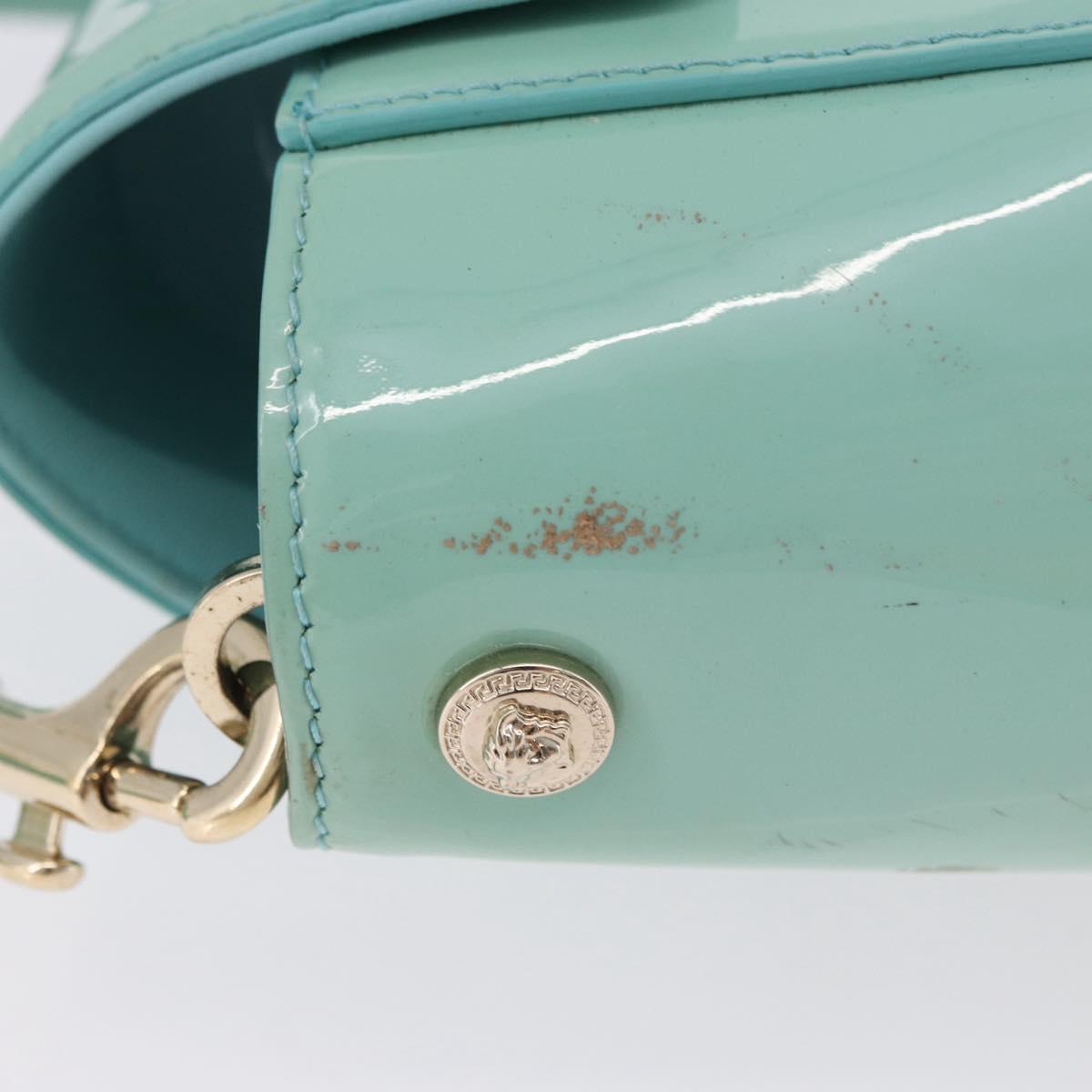 VERSACE Hand Bag Patent leather 2way Green Gold Auth BA14483