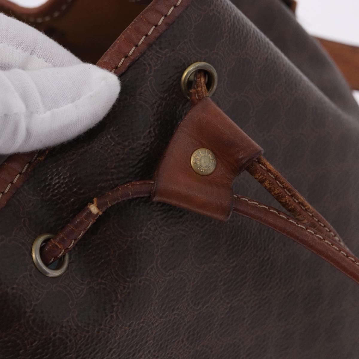 CELINE Macadam Canvas Shoulder Bag PVC Leather Brown Gold Auth BA14485