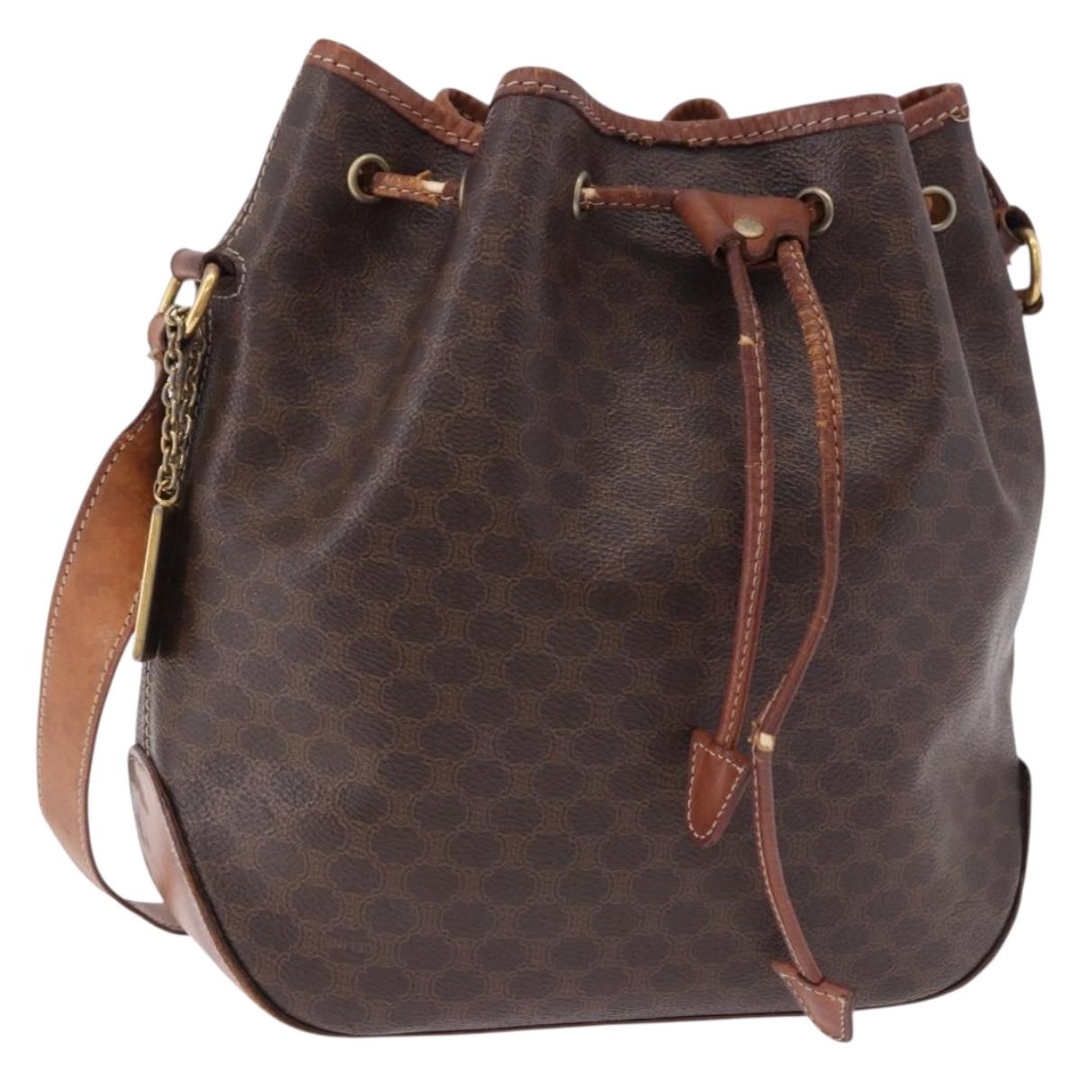 CELINE Macadam Canvas Shoulder Bag PVC Leather Brown Gold Auth BA14485