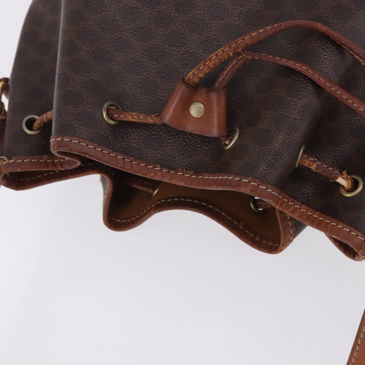CELINE Macadam Canvas Shoulder Bag PVC Leather Brown Gold Auth BA14485
