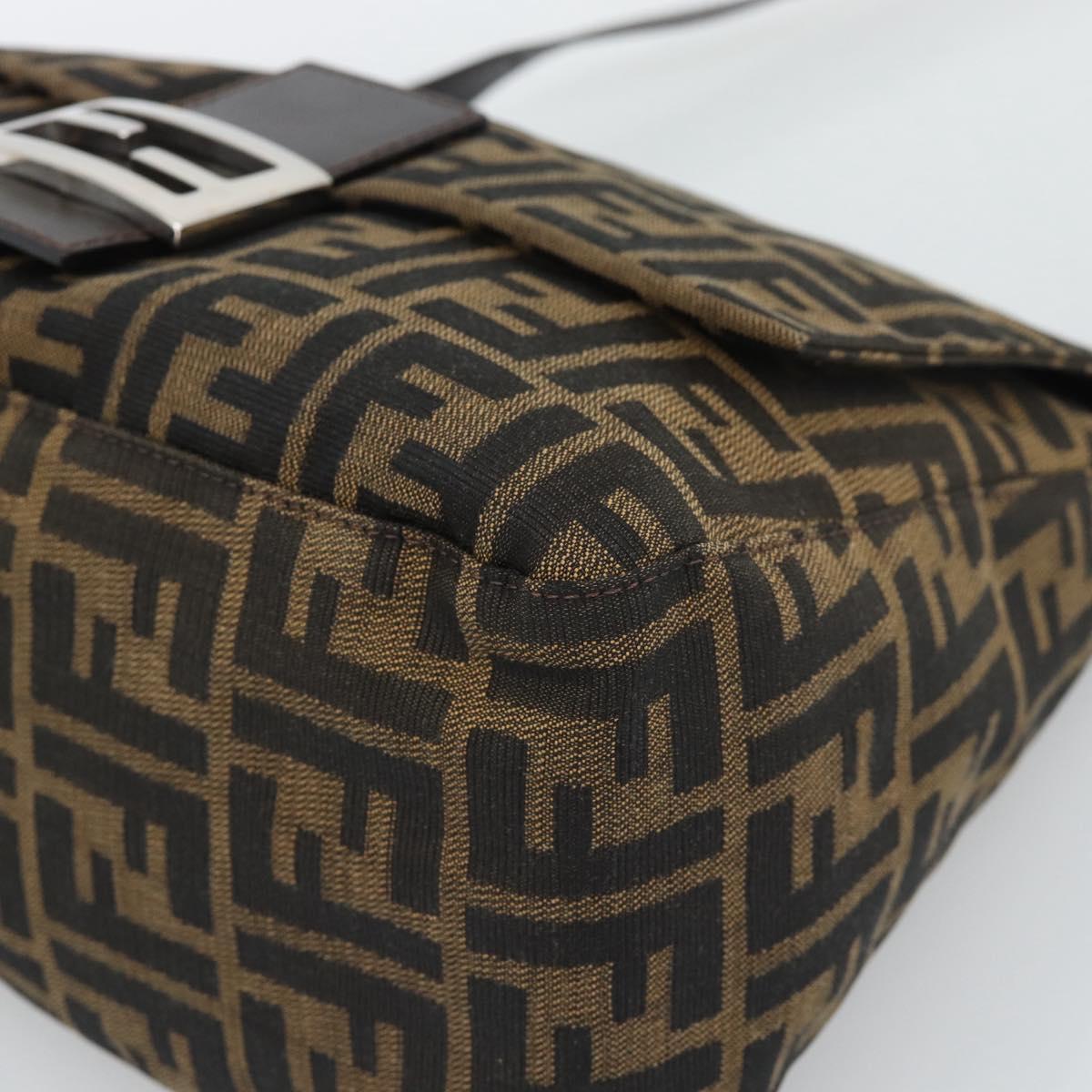 FENDI Zucca Canvas Mamma Baguette Shoulder Bag Brown Black Auth BA14486V