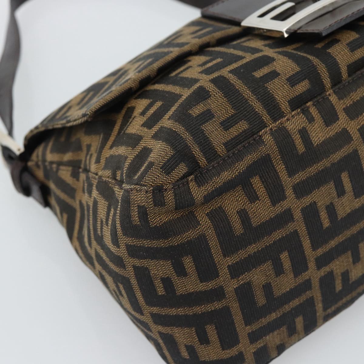 FENDI Zucca Canvas Mamma Baguette Shoulder Bag Brown Black Auth BA14486V