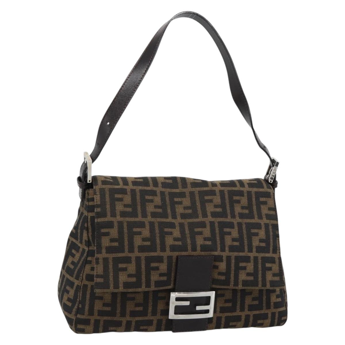 FENDI Zucca Canvas Mamma Baguette Shoulder Bag Brown Black Auth BA14486V
