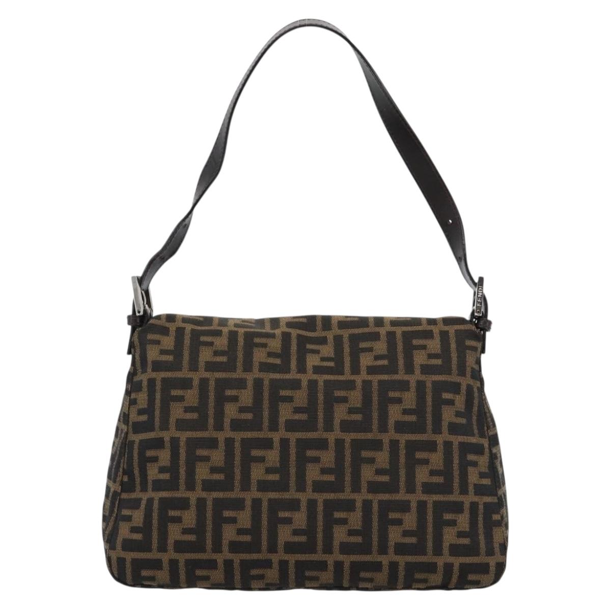 FENDI Zucca Canvas Mamma Baguette Shoulder Bag Brown Black Auth BA14486V