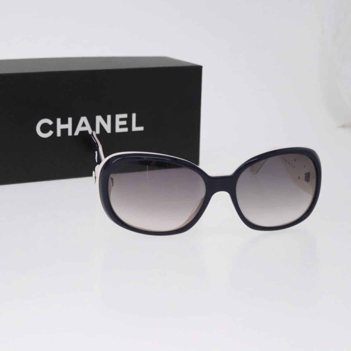 CHANEL Sunglasses plastic Black White CC Auth BA14489