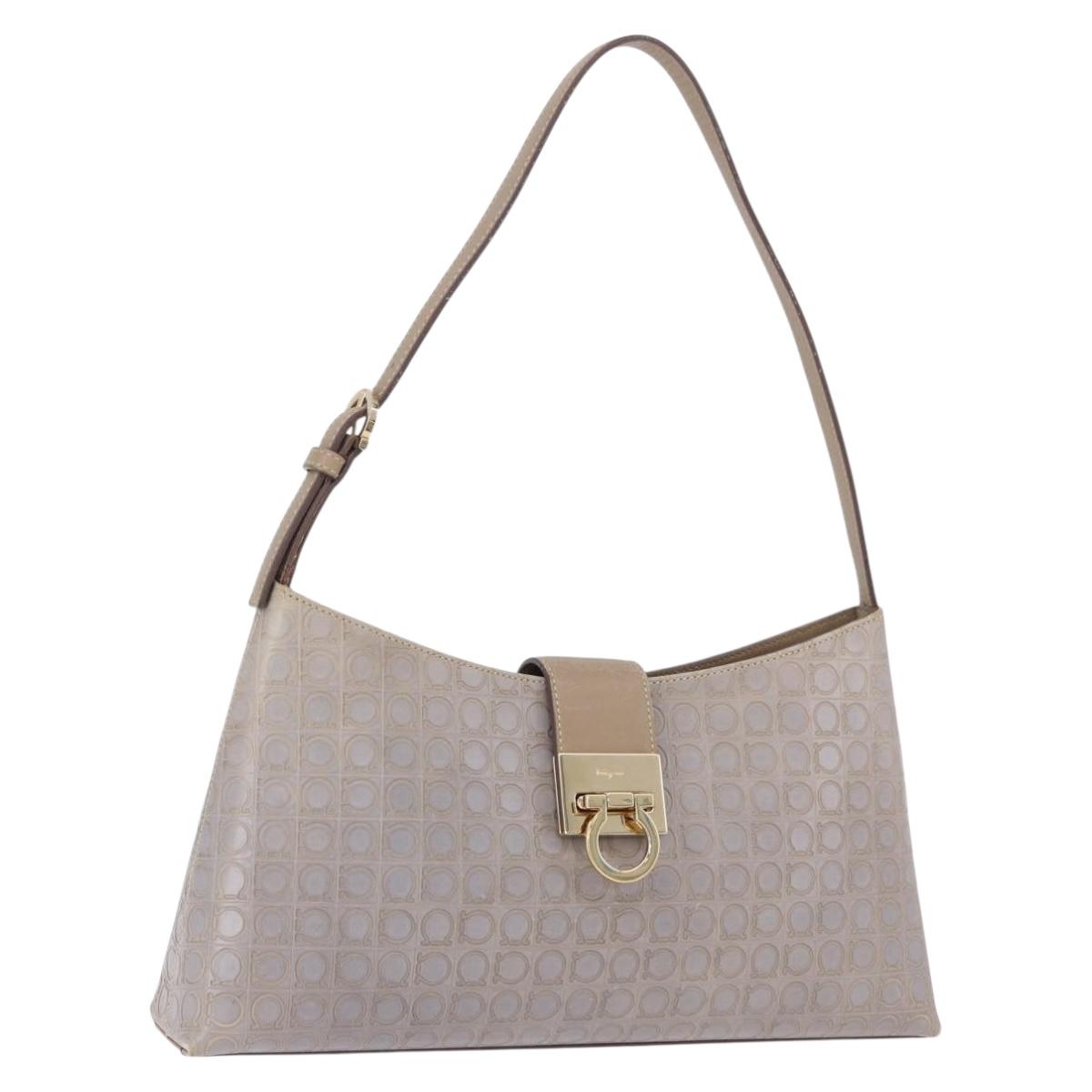 Salvatore Ferragamo Gancini Hand Bag Leather Gray Gold Auth BA14490A