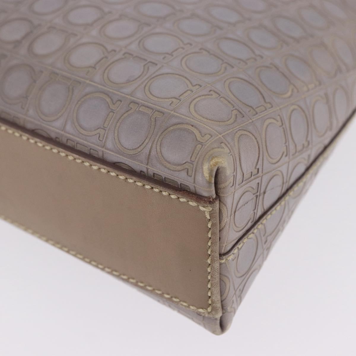 Salvatore Ferragamo Gancini Hand Bag Leather Gray Gold Auth BA14490A