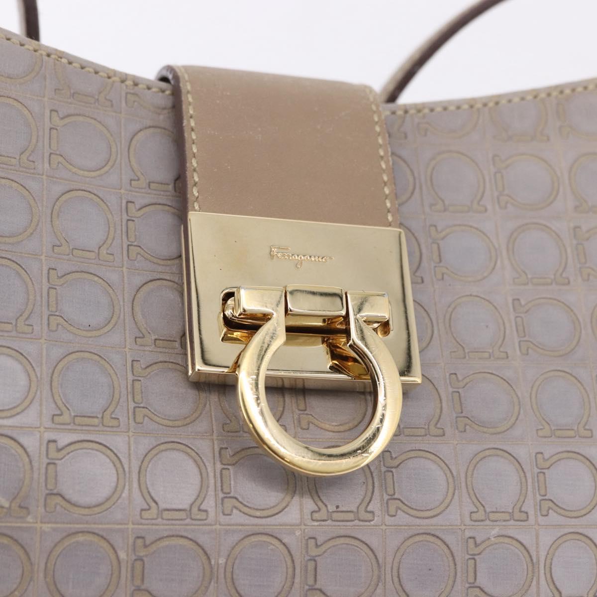 Salvatore Ferragamo Gancini Hand Bag Leather Gray Gold Auth BA14490A