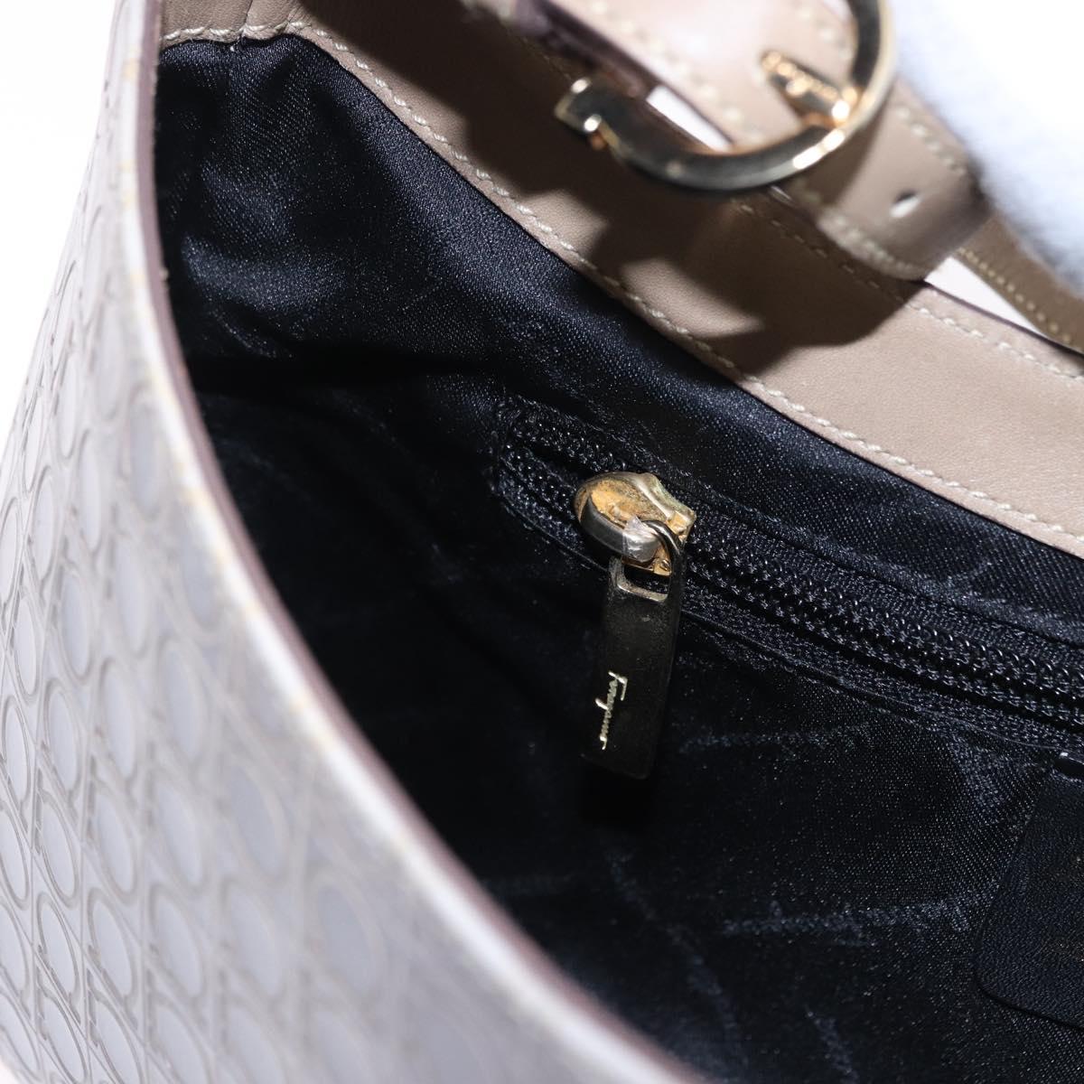 Salvatore Ferragamo Gancini Hand Bag Leather Gray Gold Auth BA14490A
