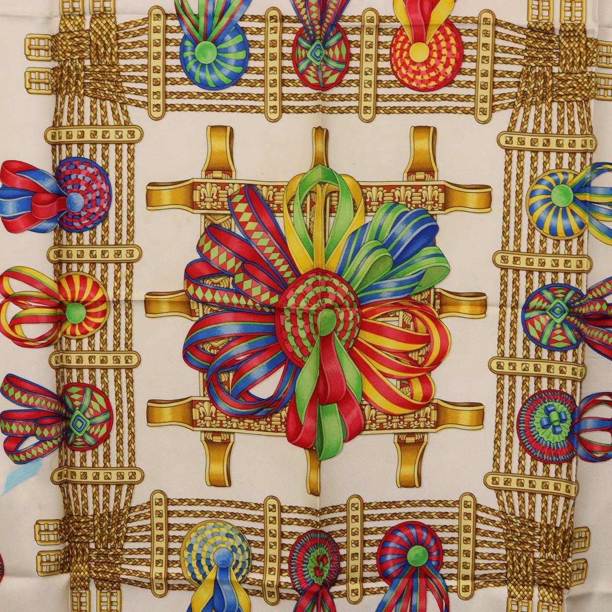 HERMES Carre 90 Scarf ”LES RUBANS DU CHEVAL” Silk Gray Auth BA14492