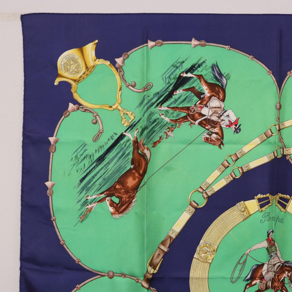 HERMES Carre 90 Scarf ”Pampa” Silk Green Auth BA14493