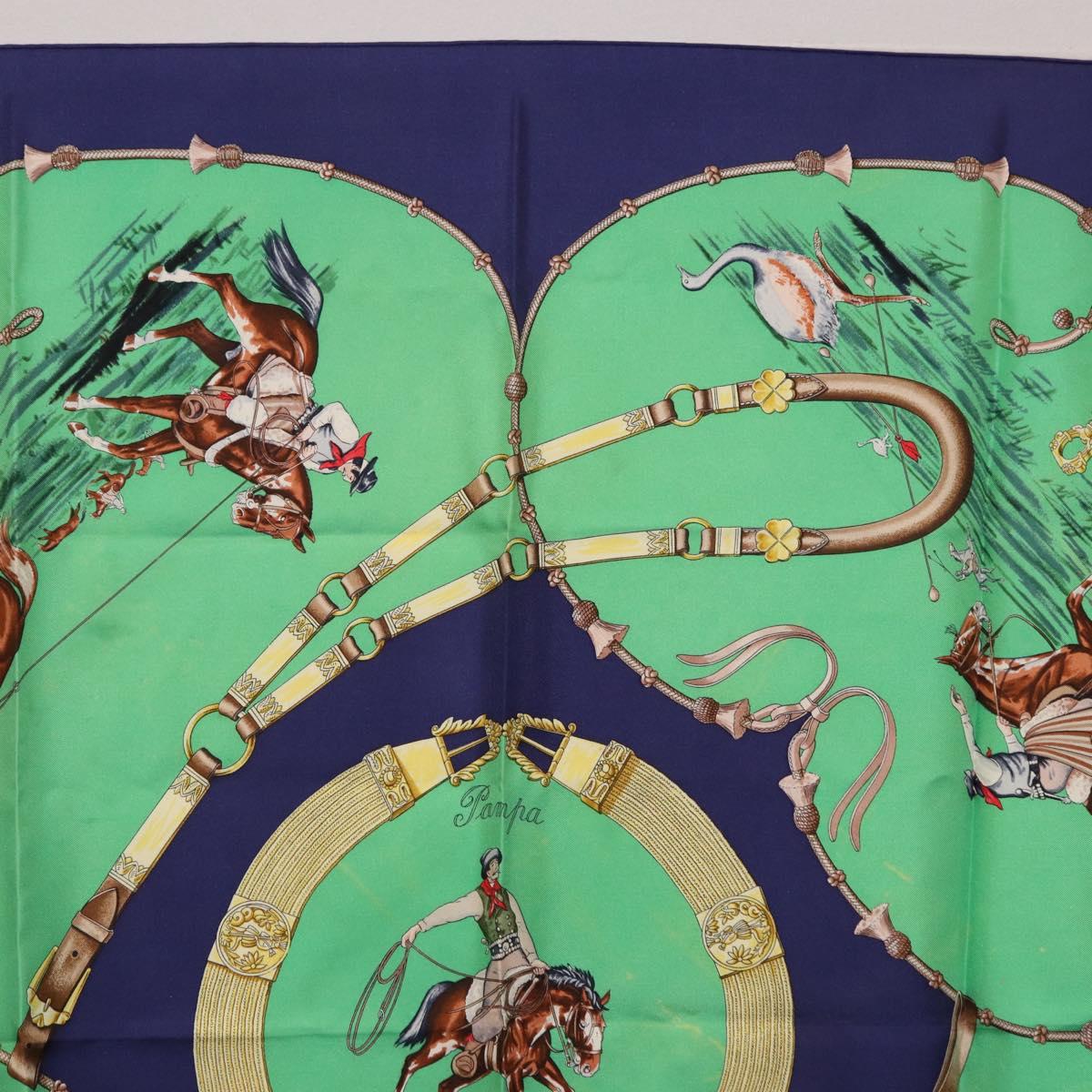 HERMES Carre 90 Scarf ”Pampa” Silk Green Auth BA14493