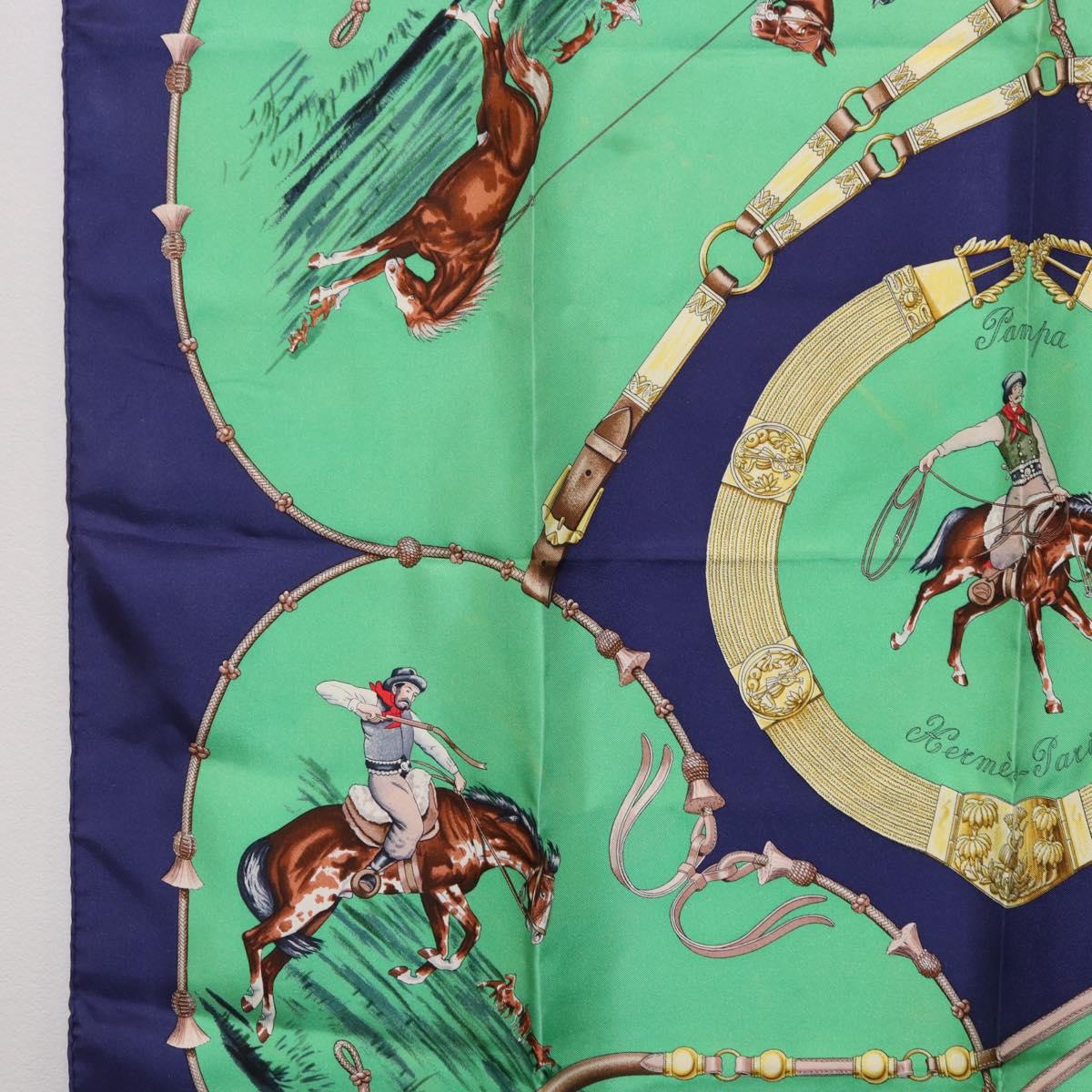 HERMES Carre 90 Scarf ”Pampa” Silk Green Auth BA14493