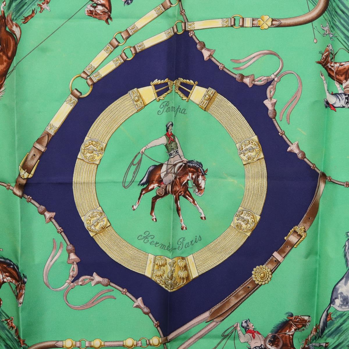 HERMES Carre 90 Scarf ”Pampa” Silk Green Auth BA14493