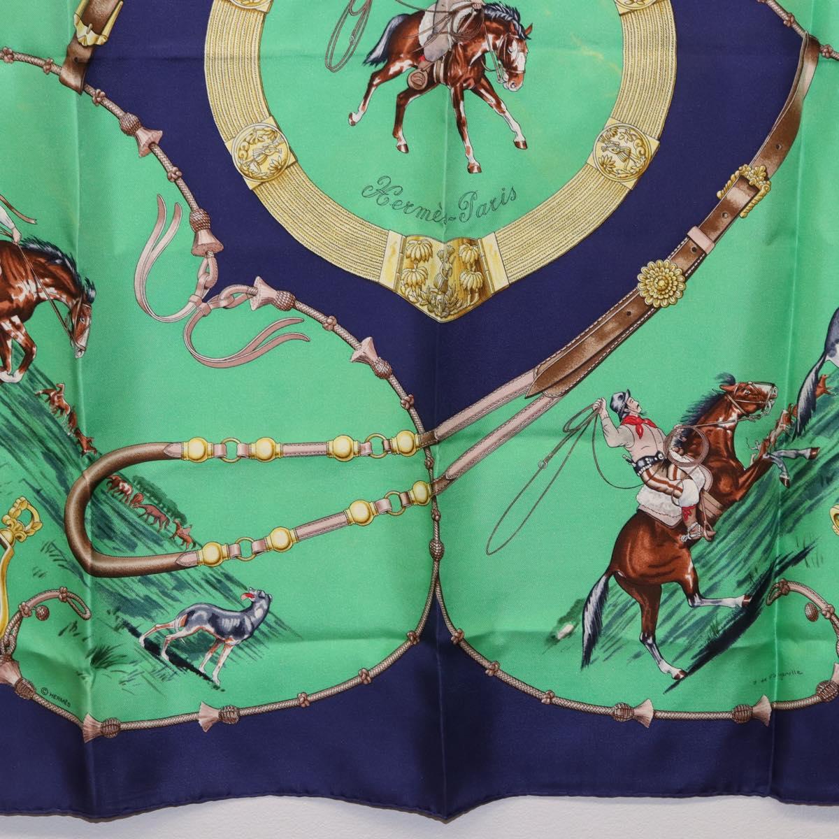 HERMES Carre 90 Scarf ”Pampa” Silk Green Auth BA14493