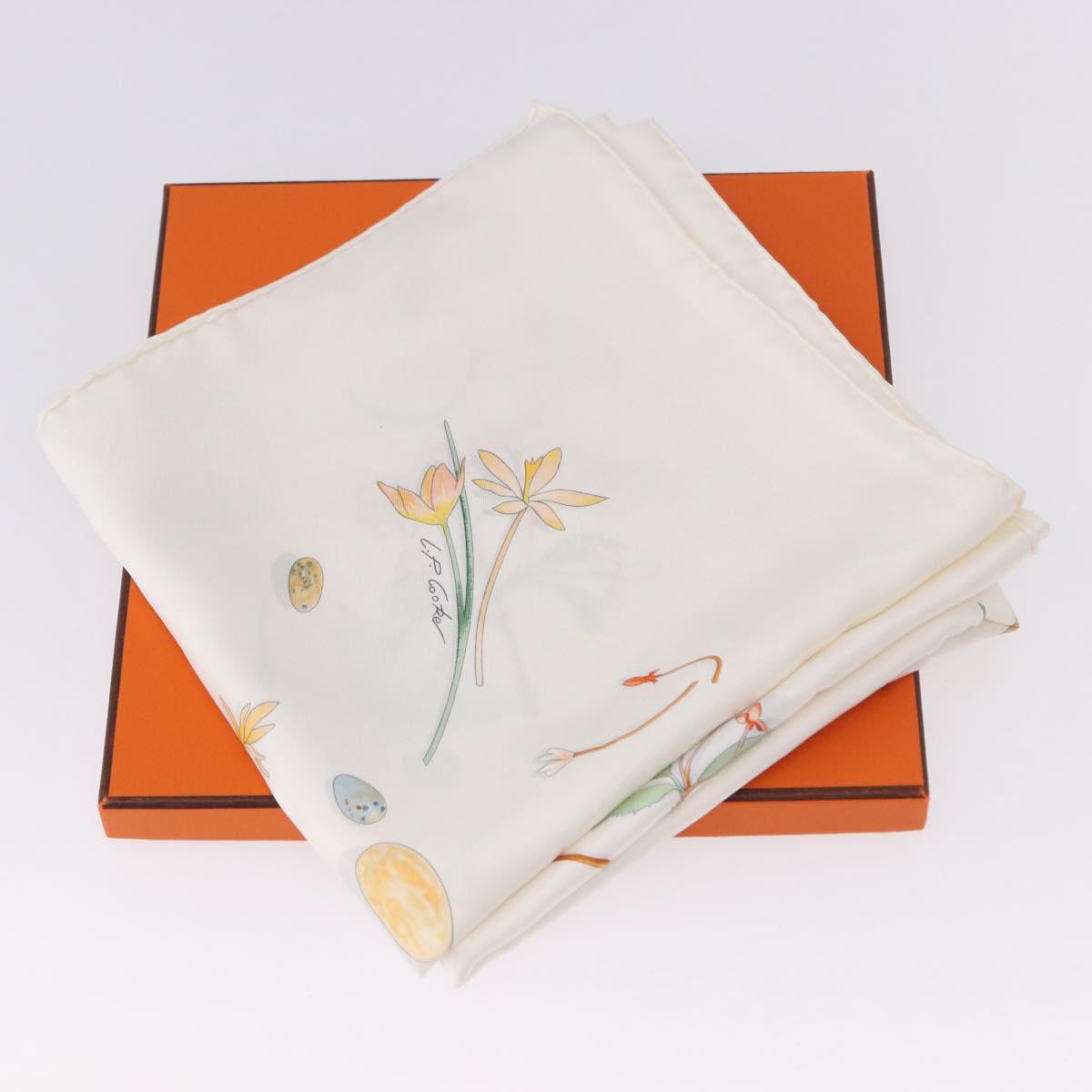 HERMES Carre 90 Scarf Silk White Auth BA14507