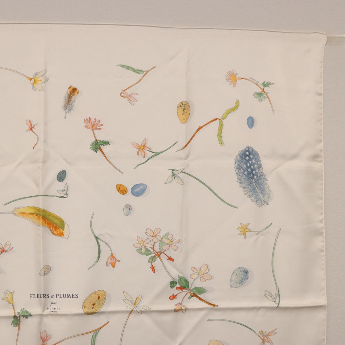 HERMES Carre 90 Scarf Silk White Auth BA14507