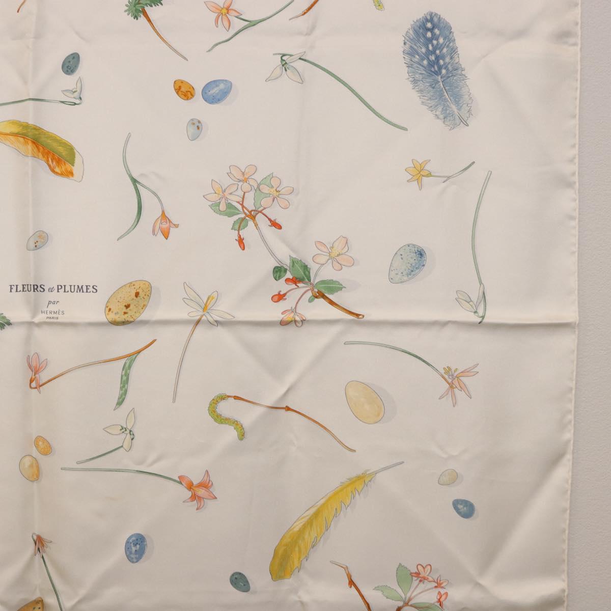 HERMES Carre 90 Scarf Silk White Auth BA14507