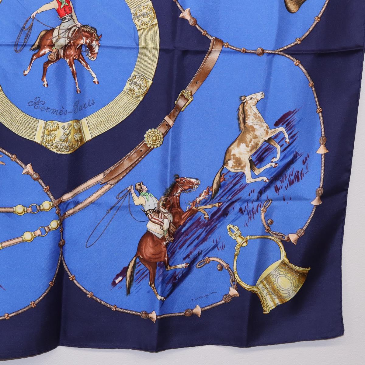 HERMES Carre 90 Scarf ”Pampa” Silk Blue Auth BA14508