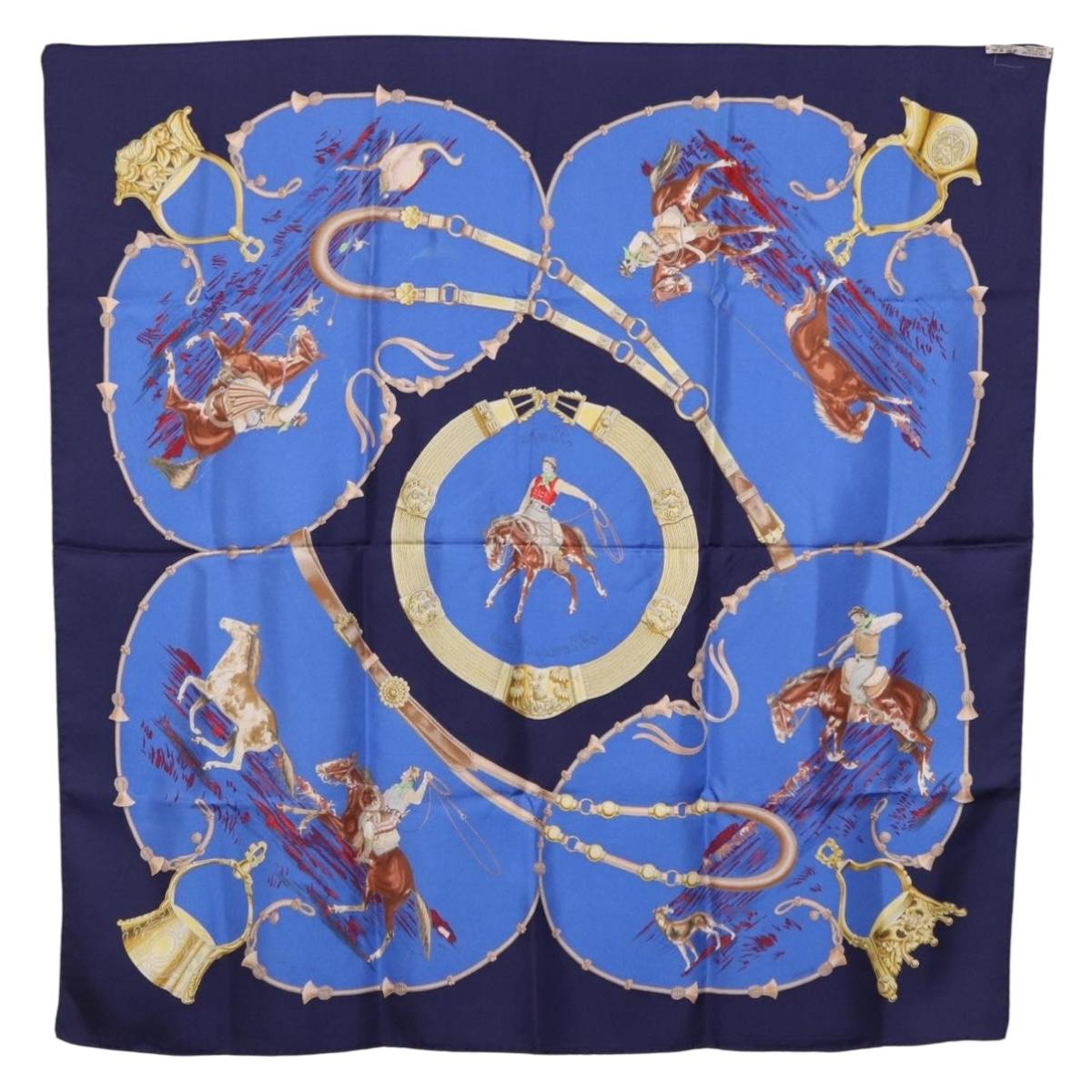 HERMES Carre 90 Scarf ”Pampa” Silk Blue Auth BA14508