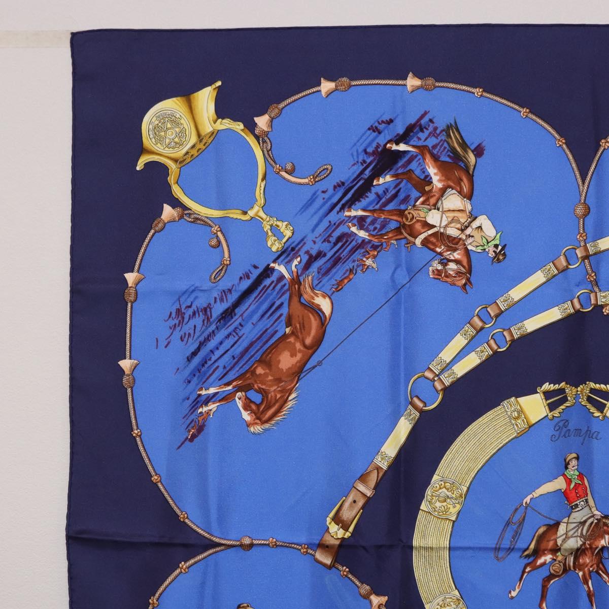 HERMES Carre 90 Scarf ”Pampa” Silk Blue Auth BA14508