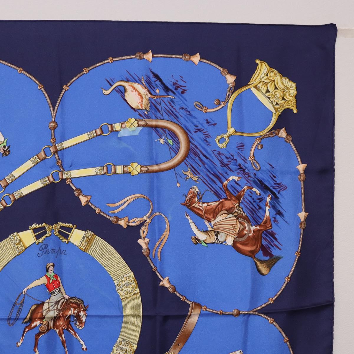 HERMES Carre 90 Scarf ”Pampa” Silk Blue Auth BA14508