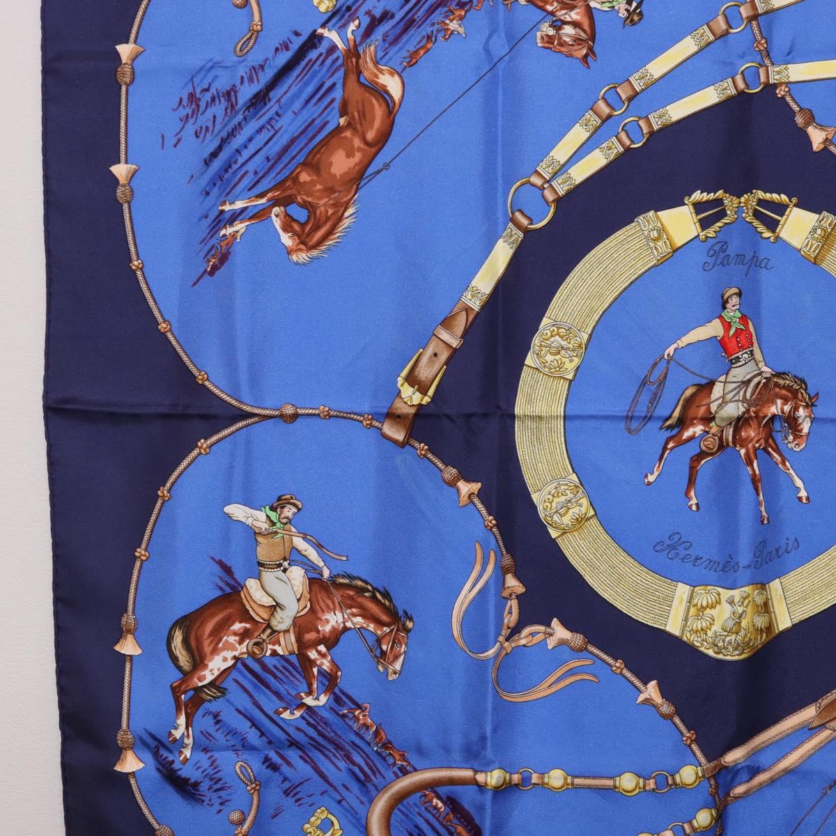 HERMES Carre 90 Scarf ”Pampa” Silk Blue Auth BA14508