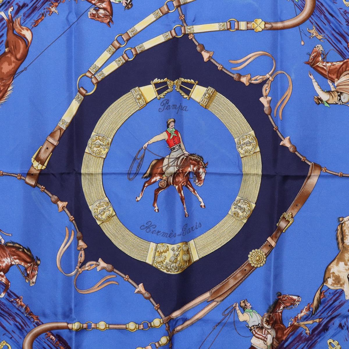 HERMES Carre 90 Scarf ”Pampa” Silk Blue Auth BA14508