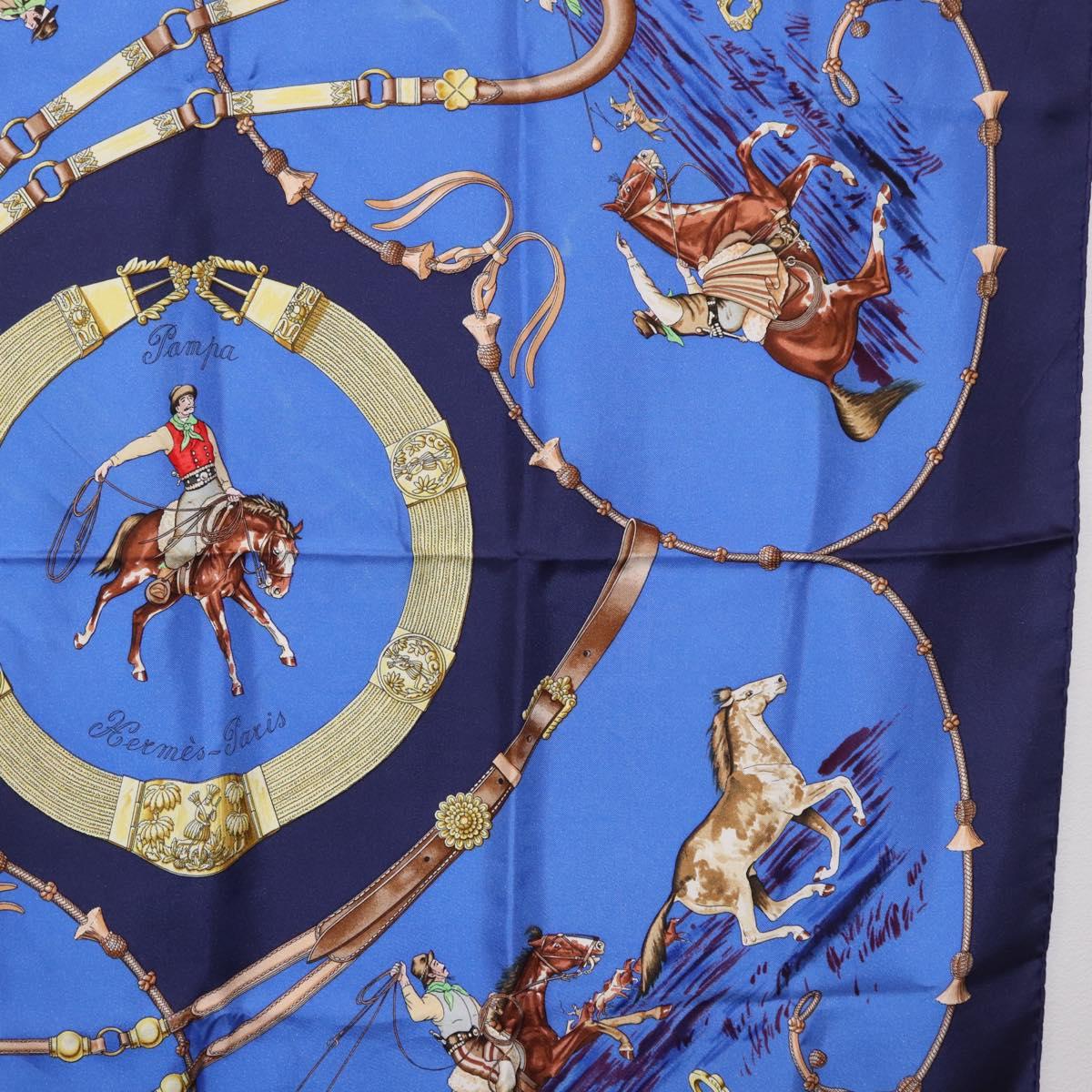 HERMES Carre 90 Scarf ”Pampa” Silk Blue Auth BA14508
