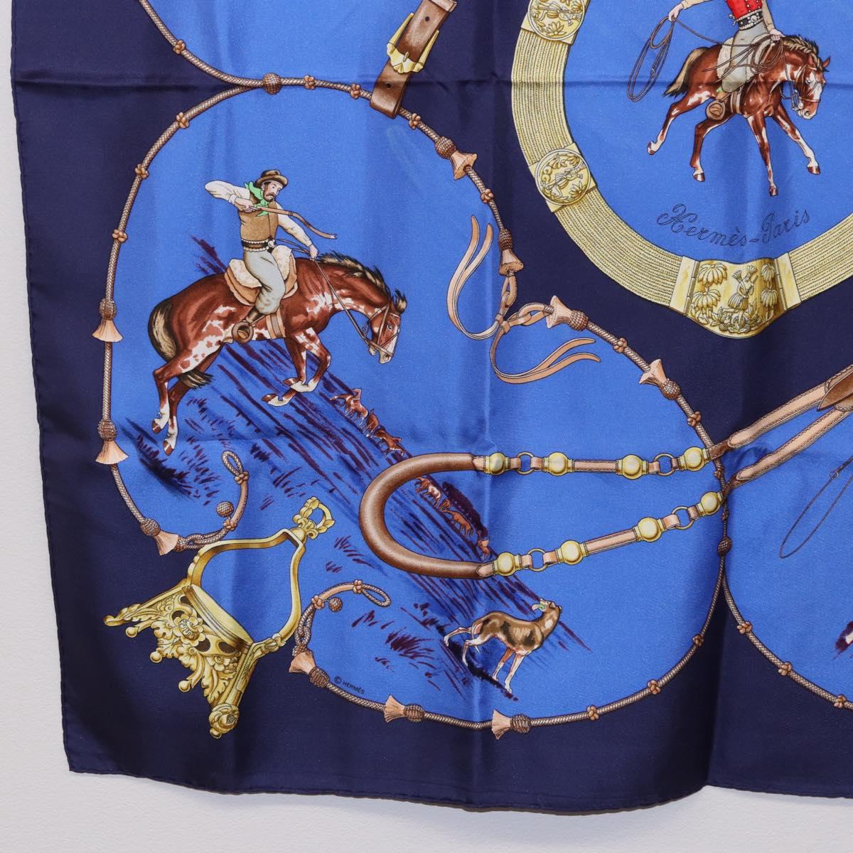 HERMES Carre 90 Scarf ”Pampa” Silk Blue Auth BA14508