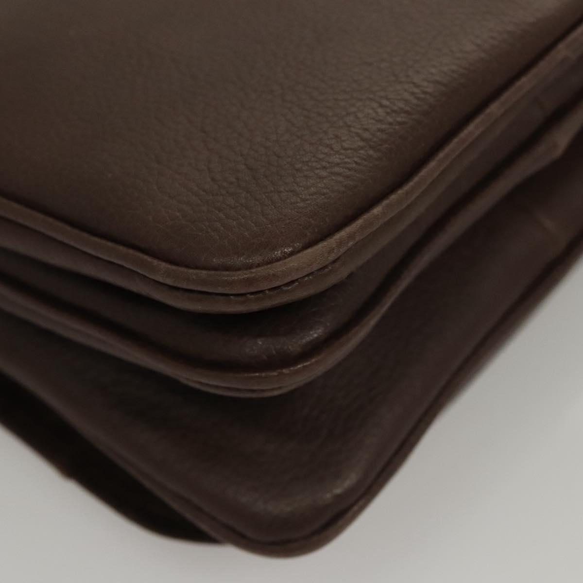 BALLY Shoulder Bag Leather Dark Brown Gold Auth BA1451