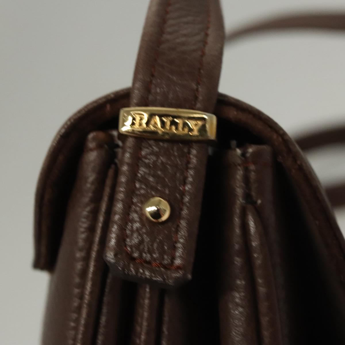 BALLY Shoulder Bag Leather Dark Brown Gold Auth BA1451