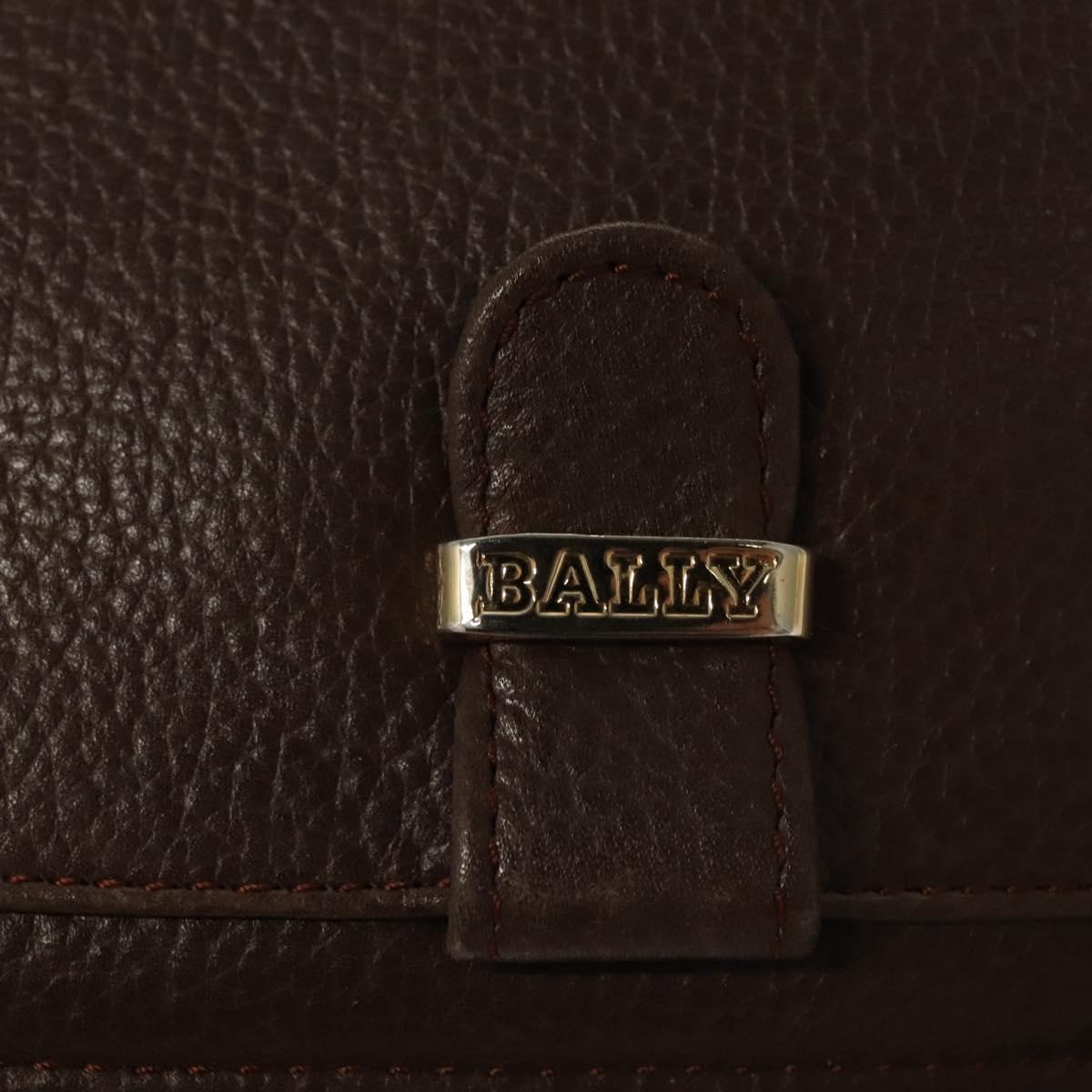 BALLY Shoulder Bag Leather Dark Brown Gold Auth BA1451