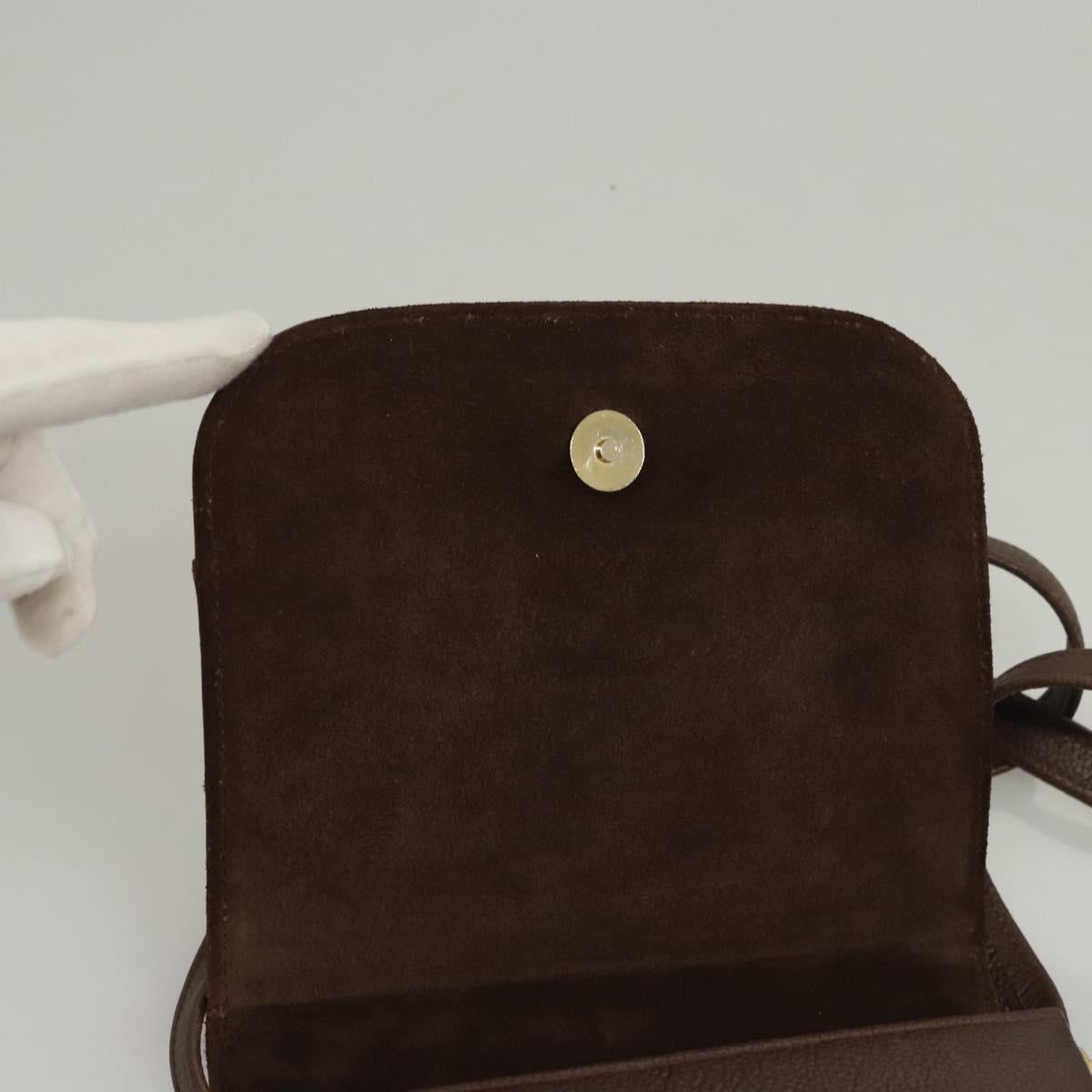 BALLY Shoulder Bag Leather Dark Brown Gold Auth BA1451