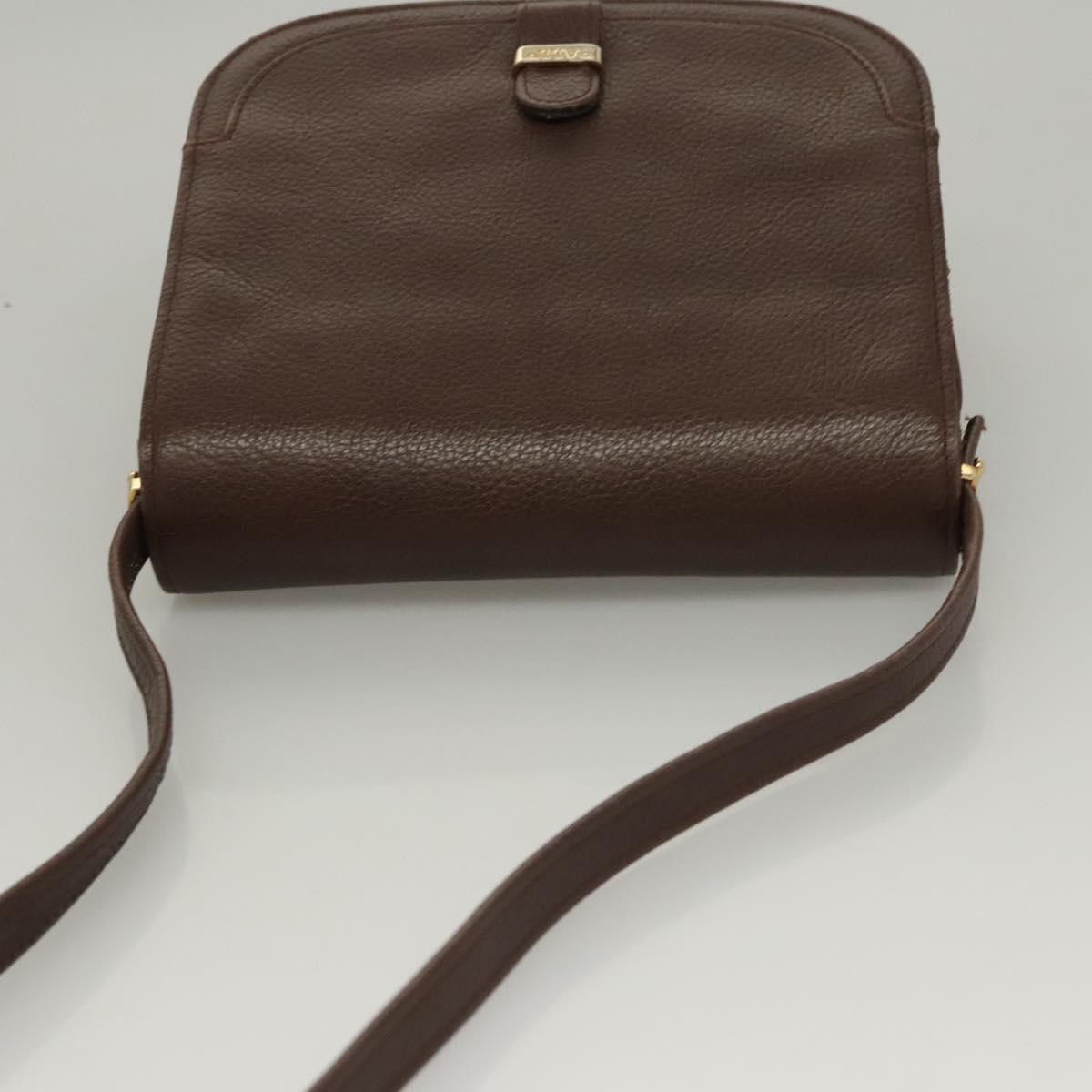 BALLY Shoulder Bag Leather Dark Brown Gold Auth BA1451