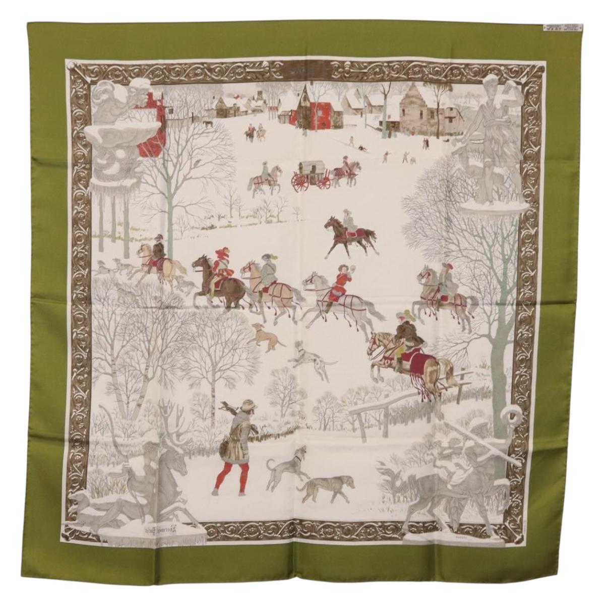 HERMES Carre 90 Scarf Silk Green Auth BA14512M